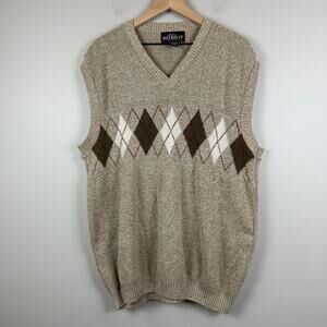 Patriot By Exacta Sweater Vest Men XL Beige Diamond Argyle Knit Pullover Grandpa